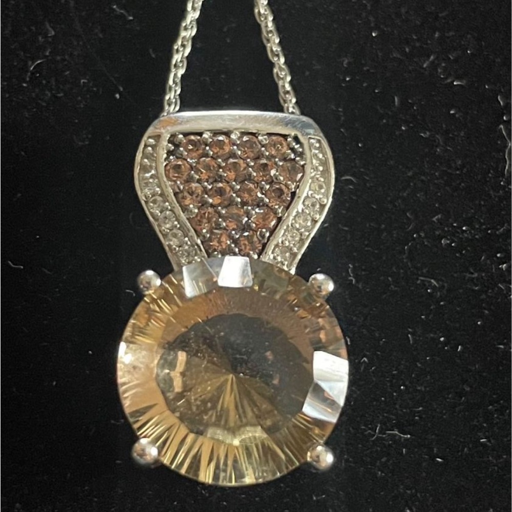 Large genuine Smokey quartz sterling pendant necklace
